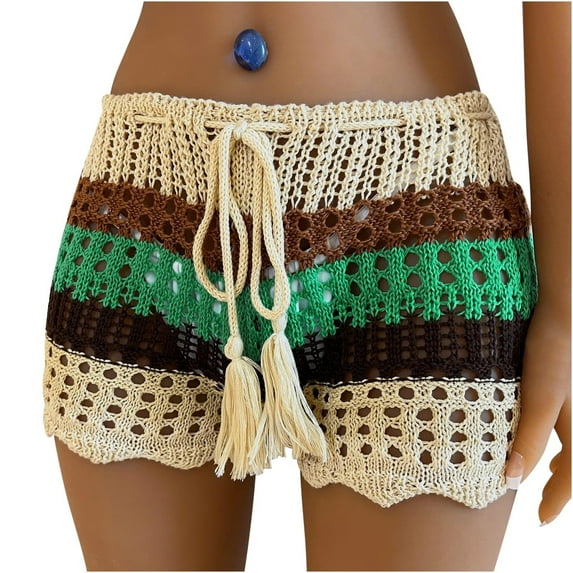 EDHITNR Women's Summer Shorts Fashion Beach Shorts Sexy Knit Stripe Shorts Casual Pants, Sizes S-XL # Prime Day Fashion