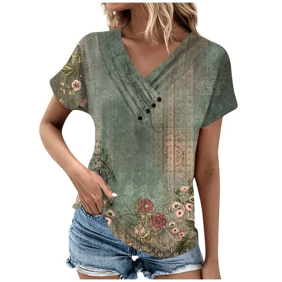 XWSHYW Spring Tops for Women 2024 Women Dressy Casual Sexy Trendy V Neck Short Sleeve T-Shirts Summer Tunic Tops, Sizes S-2XL