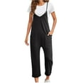 thumbnail image 1 of EDHITNR Womens Jumpsuits and Rompers Womens One Piece Jumpsuit Outfit Fashion Women Casual Cold Shoulder Jumpsuit Solid Suspender Jumpsuits Wide Pocket Leg Pant Black 3XL, 1 of 7