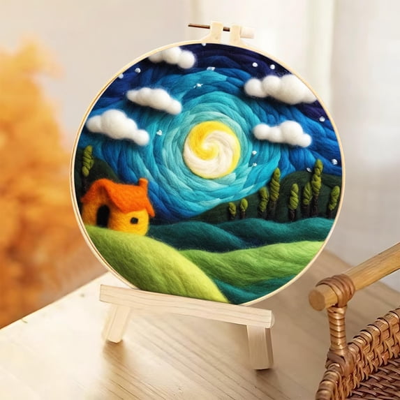 EDHITNR Wool Felting Kit for Beginners, Complete Needle Felting Supplies with Embroidery Frame, DIY Craft Kits for Adults Kids, Create Felt Paintings Home Decor Gifts