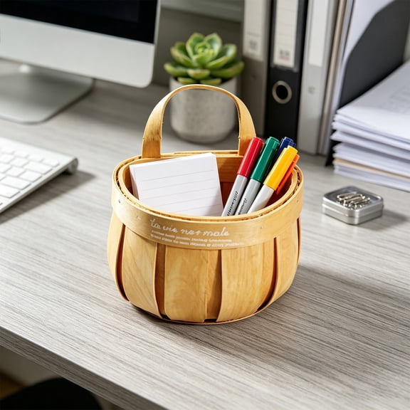 EDHITNR Woven Hanging Storage Basket, Imitation Wood Kitchen Organizer for Ginger Garlic Scallion Egg, Wall Mount Flower Basket for Home Decor Spice Storage Open Design, Yellow