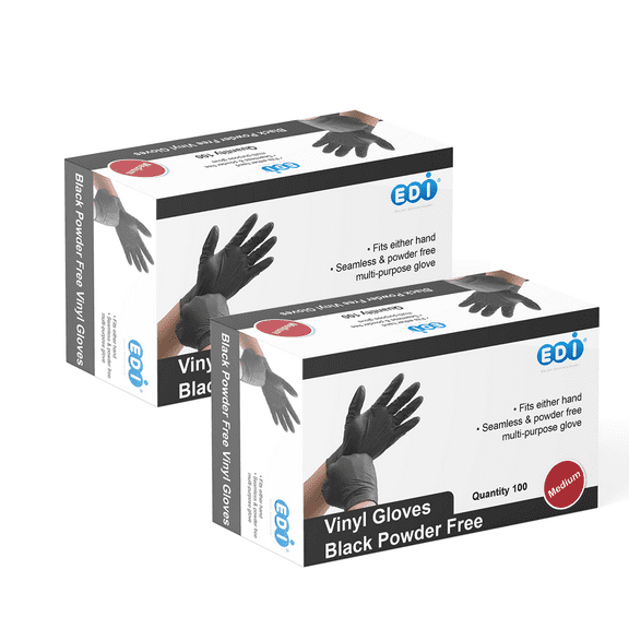 EDI Black Vinyl Gloves (Medium, 200)
