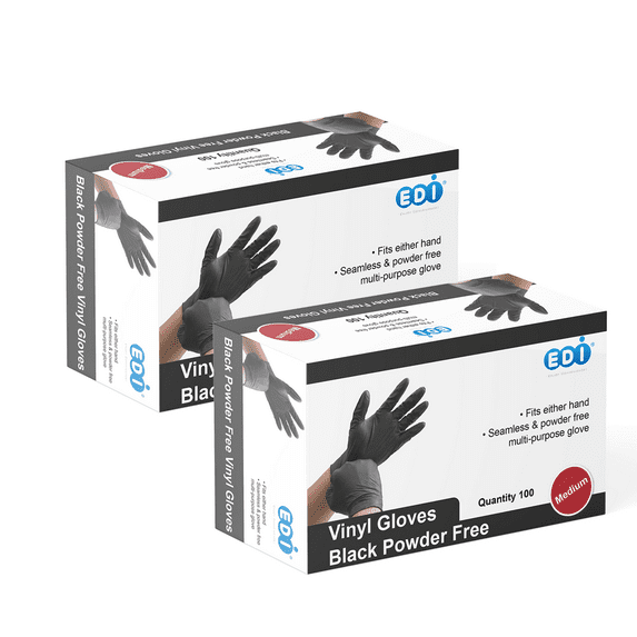 EDI Black Vinyl Gloves (Medium, 200)