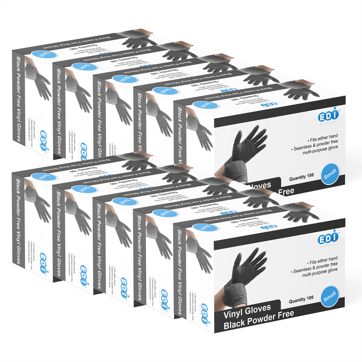 EDI Black Vinyl Gloves (Small, 1000)