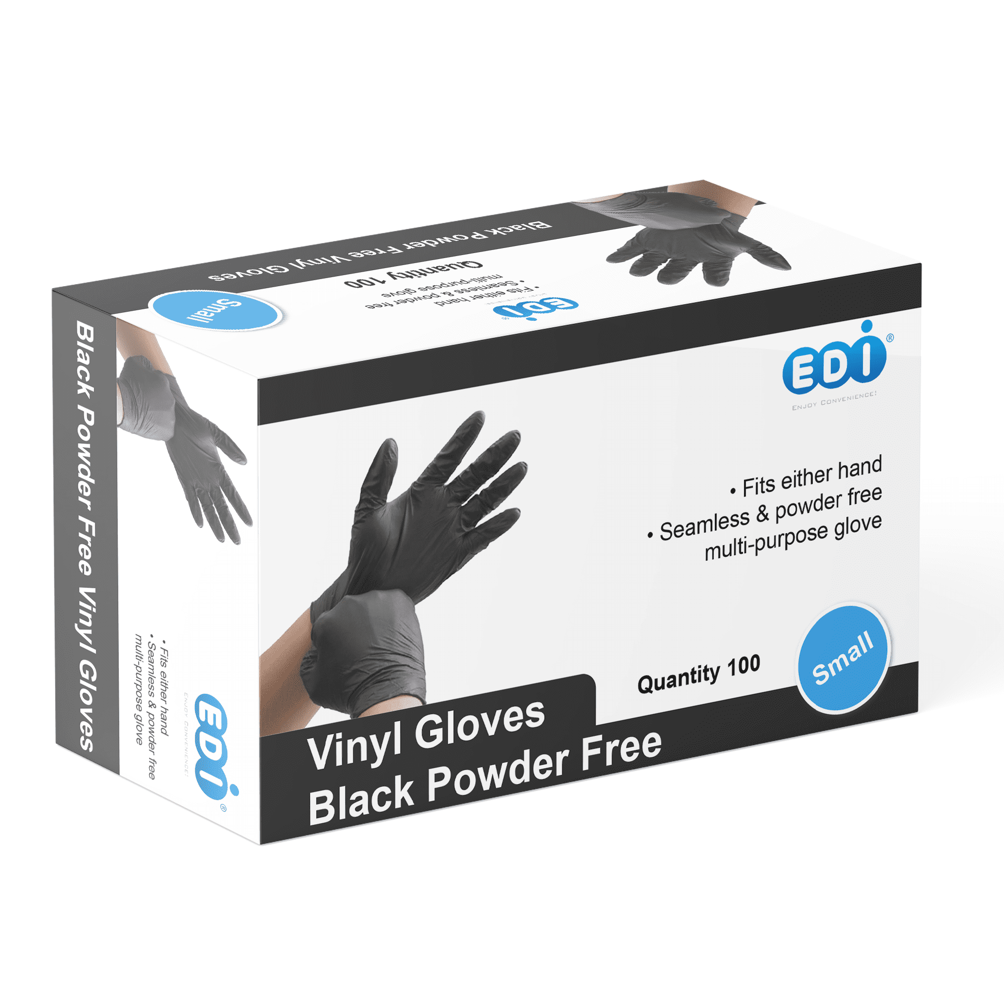EDI Food Grade Sanitary Safe Black Vinyl Gloves (Small, Box of 100