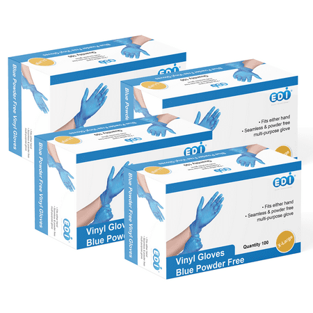 EDI Blue Vinyl Disposable Gloves, Powder-Free, Latex-Free, X-Large, 400 Count, for Cleaning