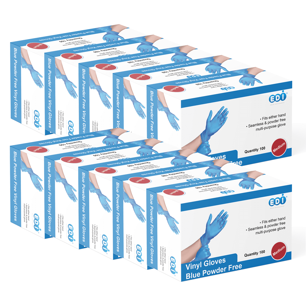 EDI Blue Vinyl Gloves Medium, Disposable, Latex-Free, 1000 Count, Powder-Free