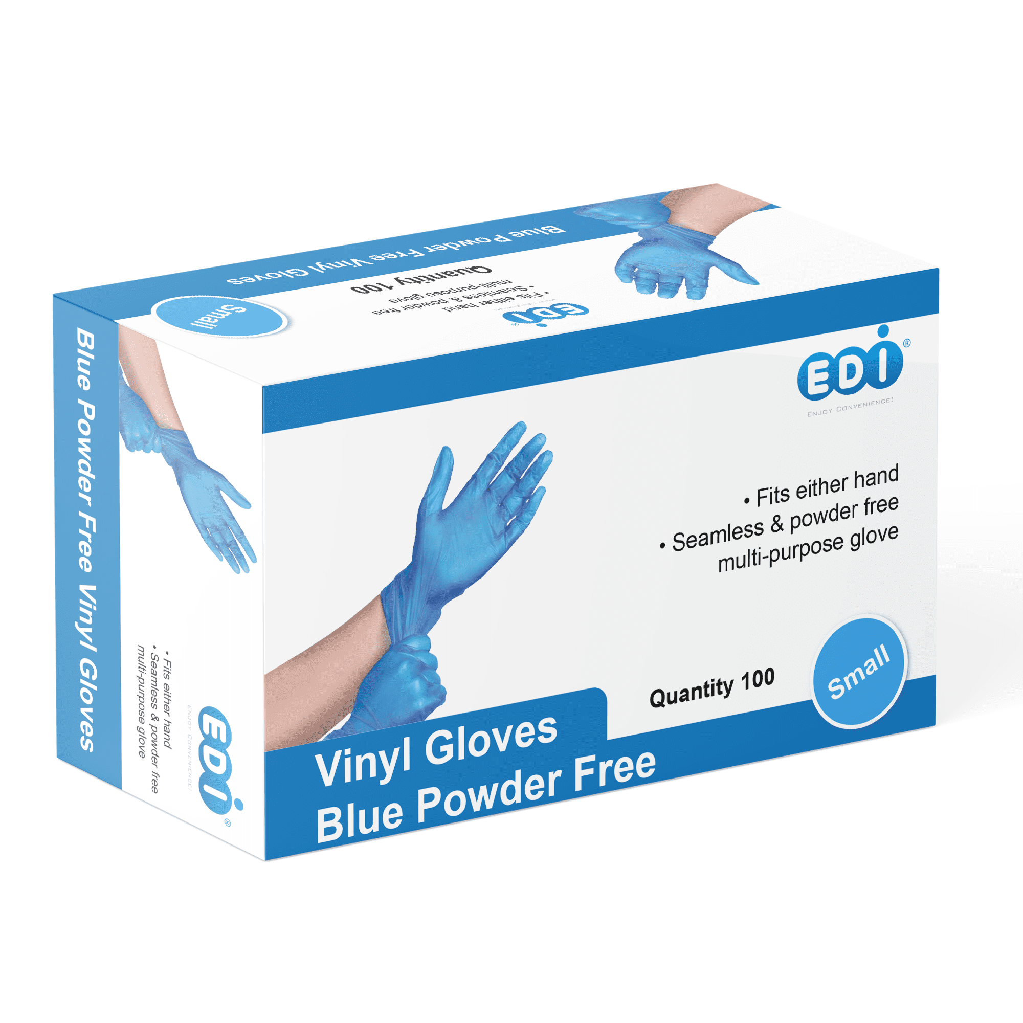 EDI Blue Vinyl Gloves, Small, 100 Count, Disposable, Latex-Free, Powder-Free, Unisex