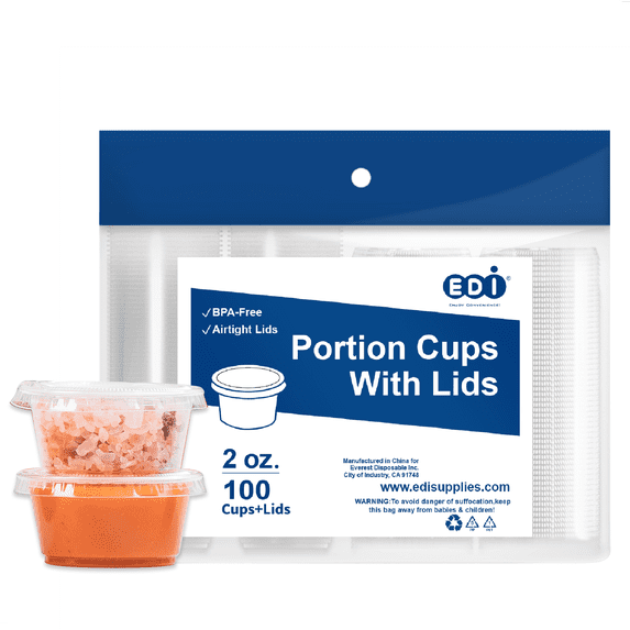 EDI Clear Plastic Disposable Portion Cups/Souffle Cup with Lids (2 oz, 100)
