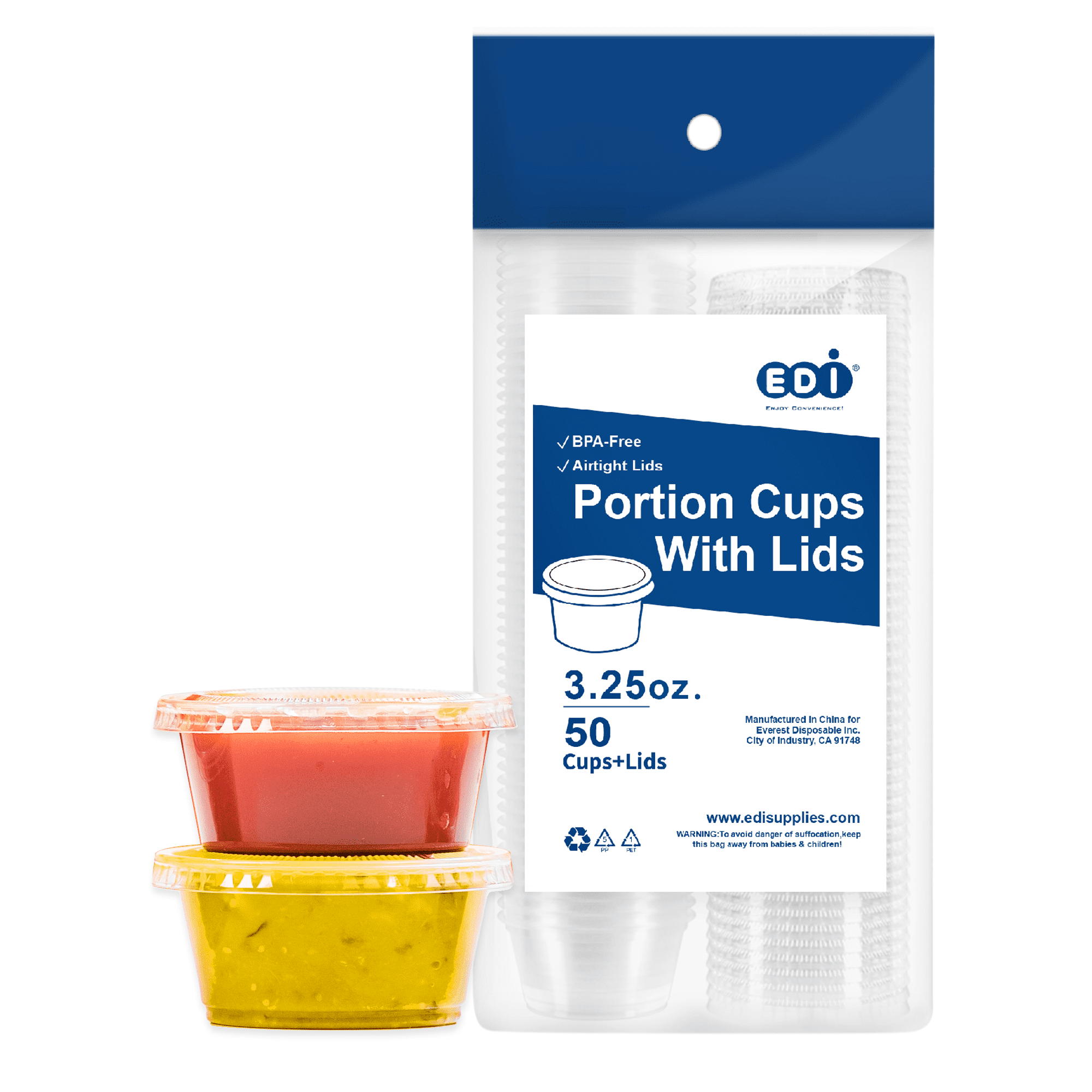 EDI Clear Plastic Disposable Sauce Portion Cups with Lids, Easy Dispose