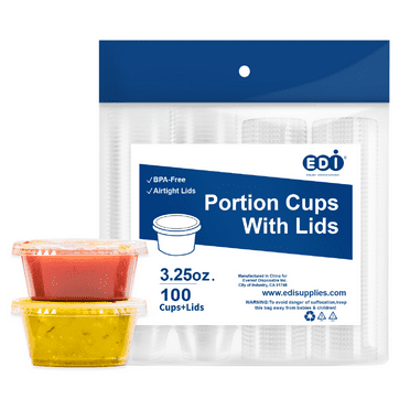 EDI Clear Plastic Disposable Portion Cups/Souffle Cup with Lids (3.25 oz, 100)