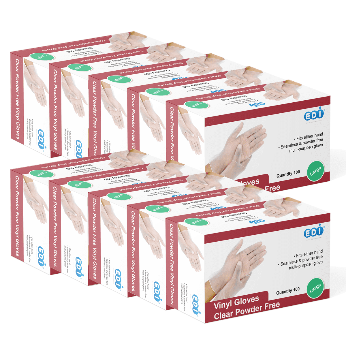 EDI Disposable Large Vinyl Gloves - Powder-Free, Latex-Free 1000