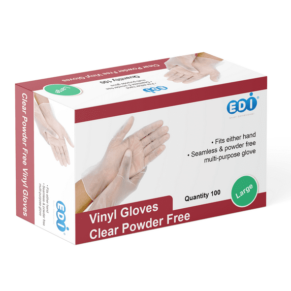 EDI Disposable Large Vinyl Gloves - Powder-Free, Latex-Free 100
