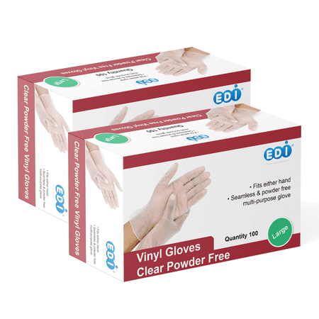 EDI Disposable Large Vinyl Gloves - Powder-Free, Latex-Free 200