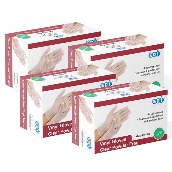 EDI Disposable Large Vinyl Gloves - Powder-Free, Latex-Free 400