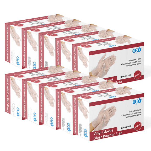EDI Disposable Medium Vinyl Gloves - Powder-Free, Latex-Free 1000
