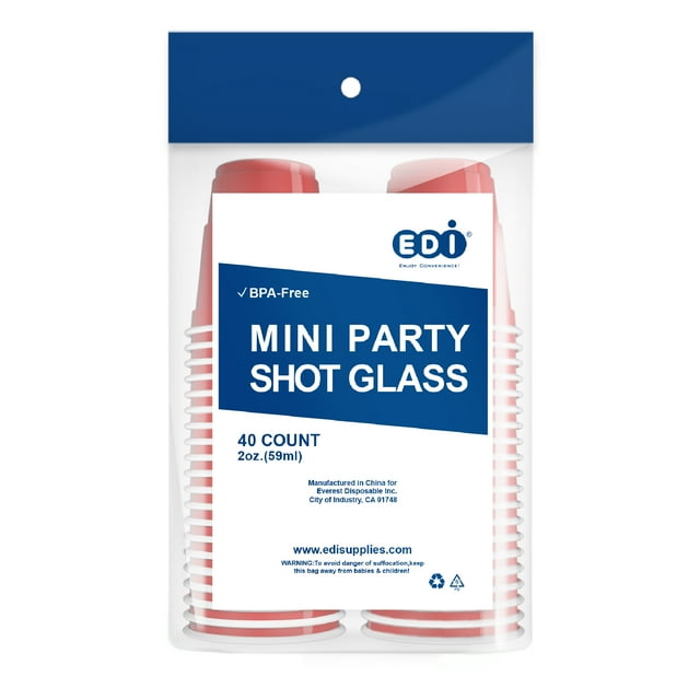 EDI Mini Red Plastic Disposable Shot Glasses 2 oz, 40Piece for Jello
