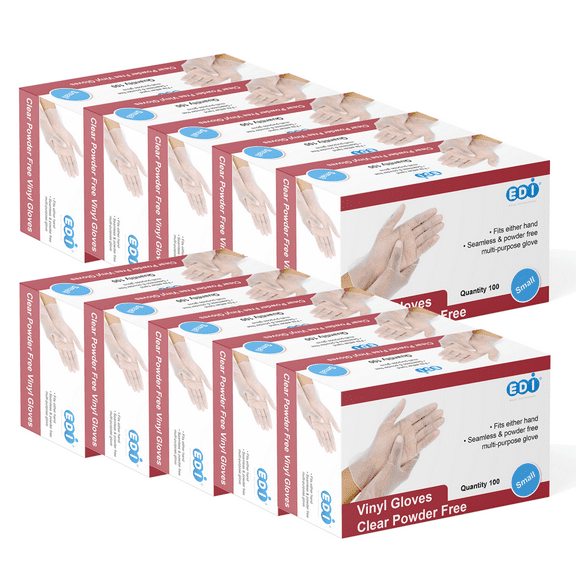EDI Disposable Small Vinyl Gloves - Powder-Free, Latex-Free 1000