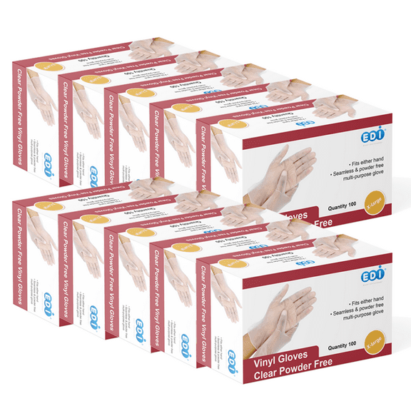 EDI Disposable X-Large Vinyl Gloves - Powder-Free, Latex-Free 1000