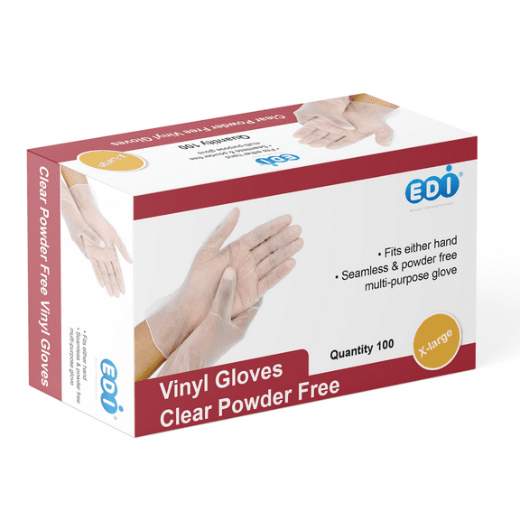 EDI Disposable X-Large Vinyl Gloves  - Powder-Free, Latex-Free 100