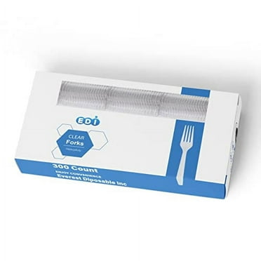 EDI Heavy-Duty Clear Plastic Forks, 300 Pack, Reusable & Recyclable, Party & Commercial Use