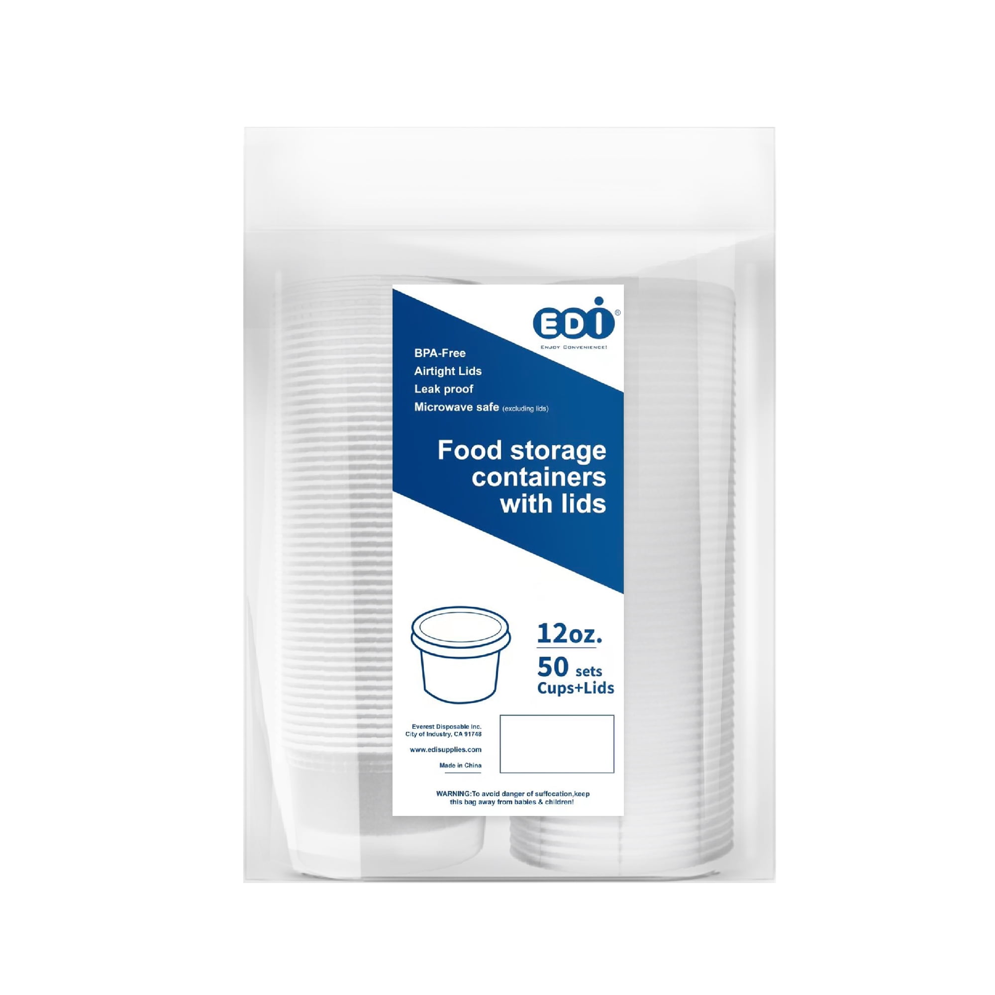 EDI [12 OZ, 25 Sets] Plastic Deli Food Storage Containers with