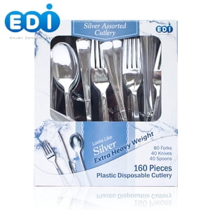 EDI Silver Disposable Plastic Cutlery Set, 160-Piece