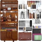 EDIETH Leather Working Tool Set Professional Leather Craft Tools Kit for Beginners with Carving Cutting Punching Sewing & Stamping Tools Leatherworking Kit for Handicraft DIY