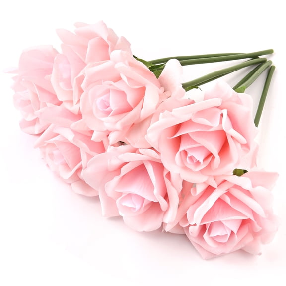 EDIMENS 7pcs Artificial Roses Flowers, Faux Silk Rose Artificial Flower, Real Touch Fake Flowers Decoration DIY for Wedding Party Home Office Decoration Dining Table Centerpiece, Light Pink