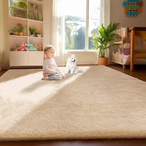 EDIMENS Anti-slip Fluffy Rugs, Decorative Washable Modern Area Rug, Big Soft Carpets for Home Livingroom Babyroom Bedroom Decor, Beige