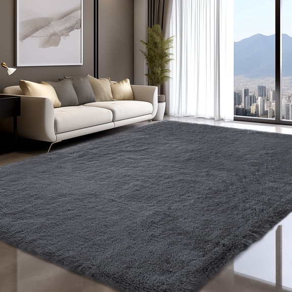 EDIMENS Anti-slip Fluffy Rugs, Decorative Washable Modern Area Rug, Big Soft Carpets for Home Livingroom Babyroom Bedroom Decor, Dark Gray