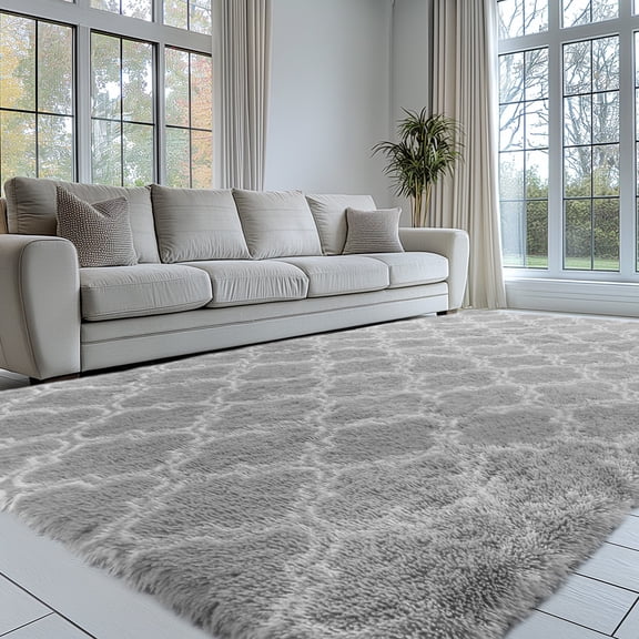 EDIMENS Anti-slip Fluffy Rugs, Decorative Washable Modern Area Rug, Big Soft Carpets for Home Livingroom Babyroom Bedroom Decor, Light Gray Lanten