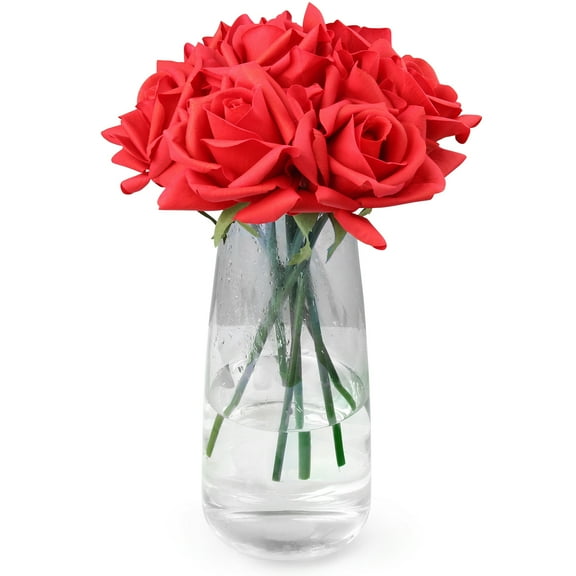 EDIMENS Artificial Roses Flowers, 7Packs 10.23''Real Touch Fake Flowers, Simulated Moisturizing Rose for Vase Decor DIY Wedding Party Home Office Decoration Dining Table Centerpiece, Red