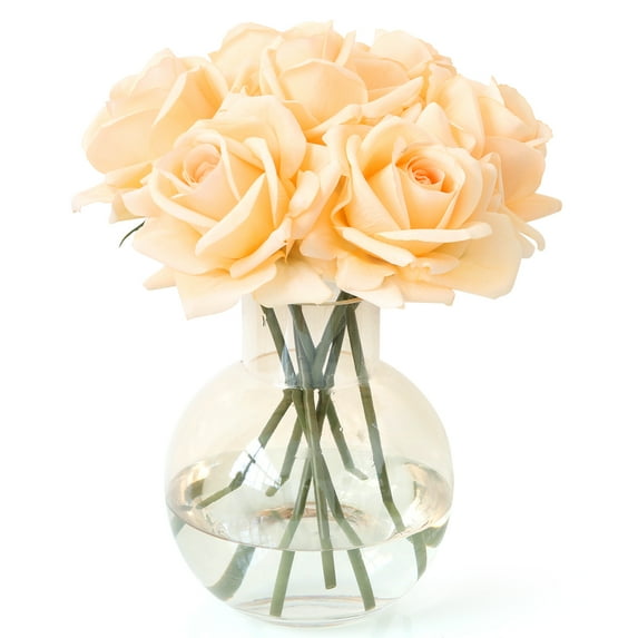 EDIMENS Artificial Roses Flowers, 7Packs 10.23''Real Touch Fake Flowers, Simulated Moisturizing Rose for Vase Decor DIY Wedding Party Home Office Decoration Dining Table Centerpiece, Champagne