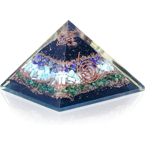 EDIMIRA Healing Crystals Orgone Pyramid - Chakra Money Crystal Pyramid for Positive Energy Generator Meditation Reiki Abundance Empath Crystal & Copper Mix Magnetic Theraphy Healing Pyramid