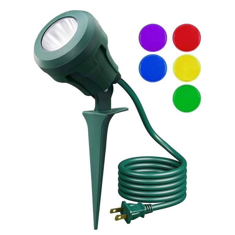 EDISHINE New Year Spotlight Outdoor LED Landscape Light with 5 Color Lenses 4.8W Waterproof Plug in Projector Light 120V 5000K 180 Adjustable