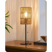 EDISHINE Table Lamp with Rattan Lampshade, Pull-Chain Switch, Metal Base Boho Bedside Nightstand Lamp for Bedroom, Living Room, Office