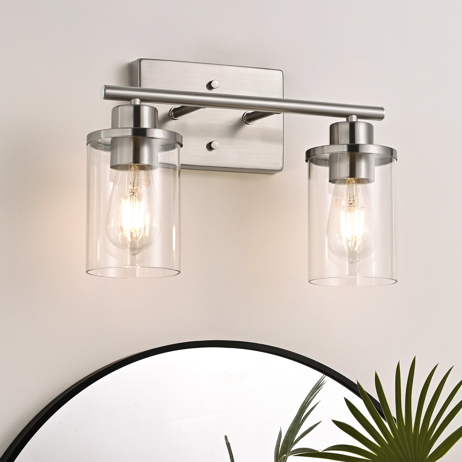 EDISHINE 2 Light Bathroom Vanity Light Fixtures, Brushed Nickel Wall Light for Vanity Table, E26 Base, ETL Listed