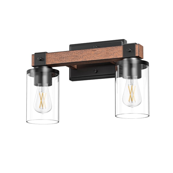 EDISHINE Industrial Bathroom Light Fixtures Metal Frame with Clear Glass Lamp Shade,2 Lights over the Mirror Bathroom Lights