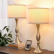 EDISHINE 26.8'' Tall Modern Table Lamps Set of 2 for Living Room Bedroom Nightstand Lamps, Metal Base with Linen Lamp Shade