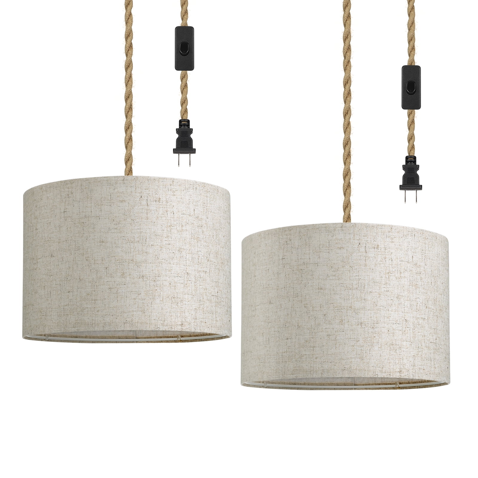EDISHINE 2Pack Hanging Lamps Plug in Pendant Light with 15 FT Hemp