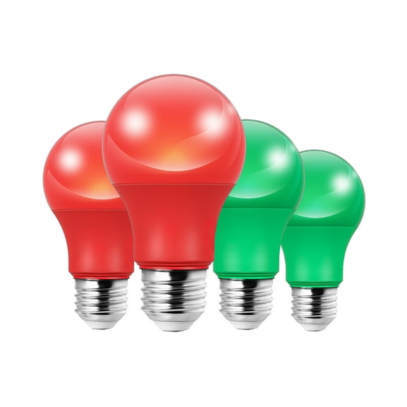 EDISHINE Red and Green LED Light Bulbs 60W Equivalent for Christmas, E26 Medium Base, 9W, Non-dimmable 4-Pack