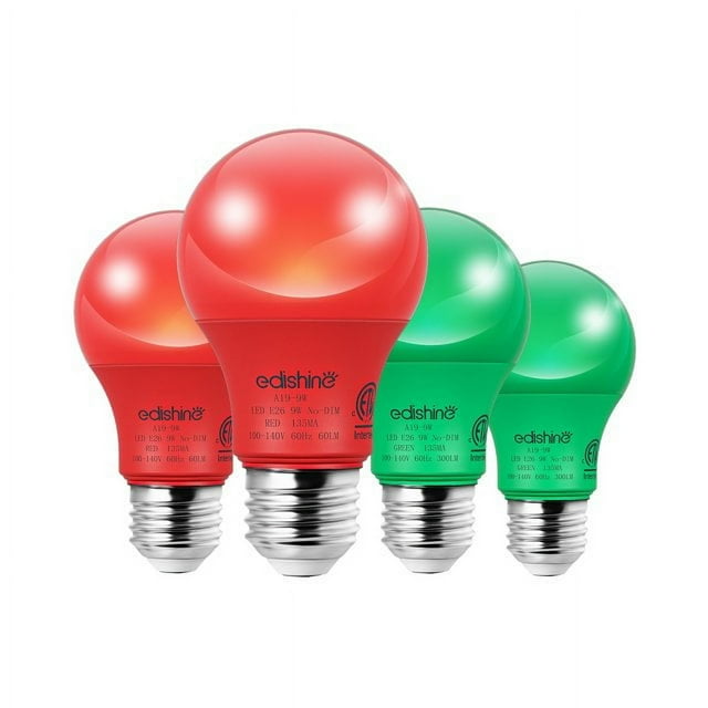 EDISHINE Colorful Indoor A19 LED Light Bulbs, 60W Equivalent, E26 Base ...