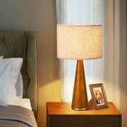 EDISHINE 22.6'' Solid Wood Base Table Lamp for Living Room, Bedroom, Fabric lampshade, Bulb not included