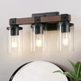 thumbnail image 1 of EDISHINE 3-Light Wood Grain Paint Vanity Lights with Clear Glass Shades,  E26 Base, ETL Listed, 1 of 8