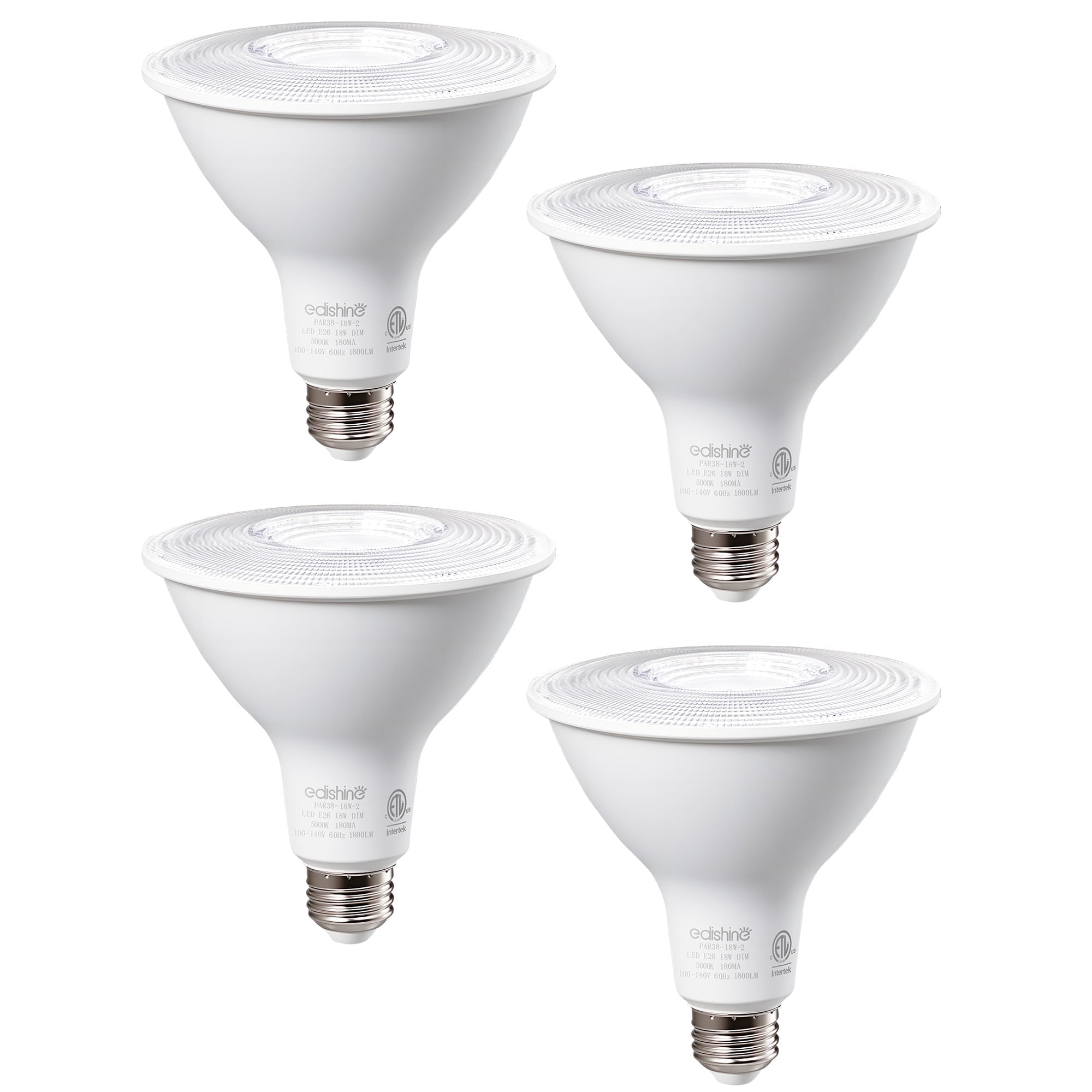 EDISHINE 4 Pack LED PAR38 Outdoor Flood Light Bulbs, 18W (120W Equivalent), 5000K Daylight, Dimmable Waterproof Flood Light Bulbs, E26 Base, 1800 Lumen for Yard Porch Driveway
