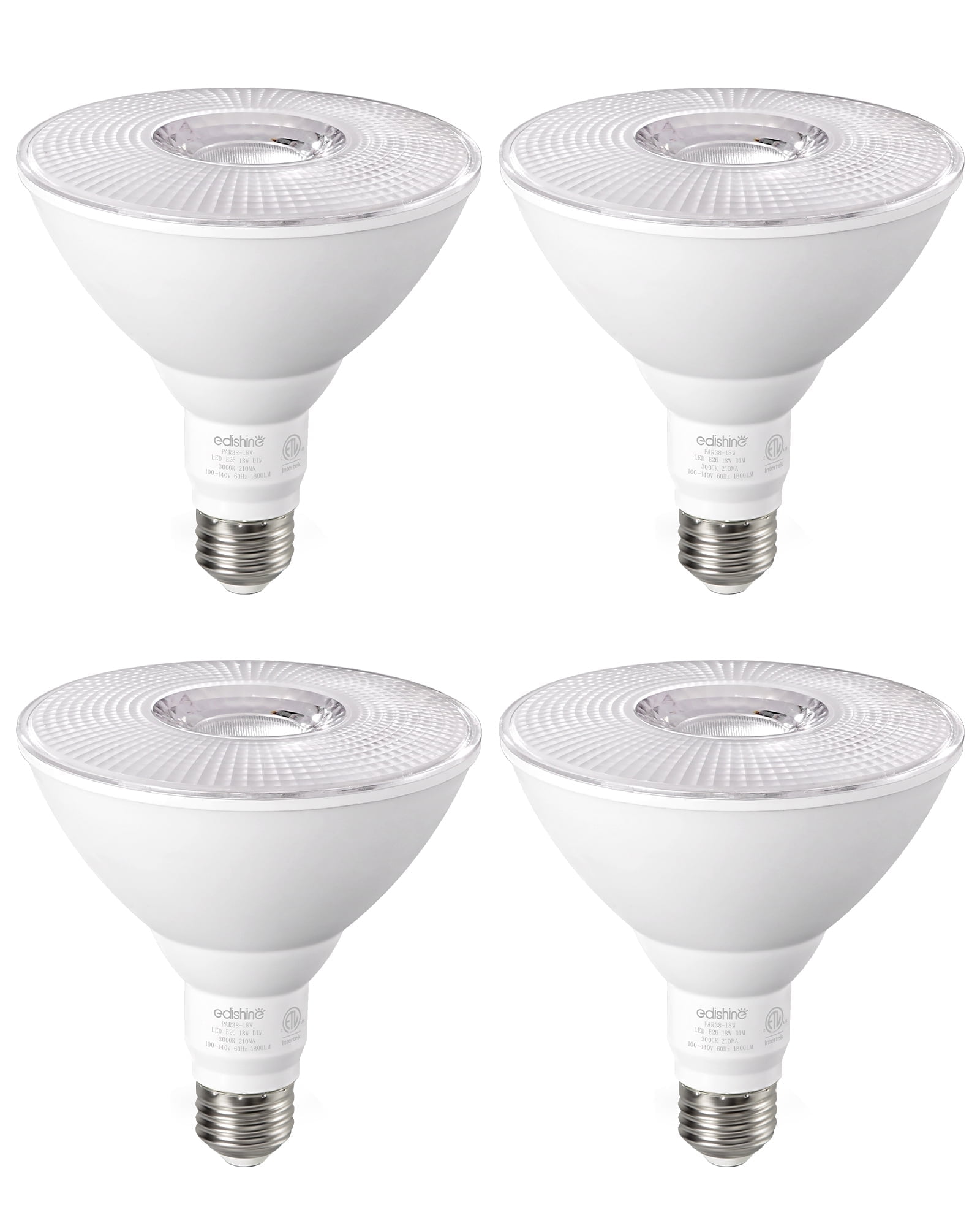 EDISHINE 4 Pack LED PAR38 Outdoor Flood Light Bulbs, 18W (120W Equivalent), 3000K Soft White Light, Dimmable Waterproof Flood Light Bulbs, E26 Base, 1800 Lumen for Yard Porch Driveway, ETL Listed