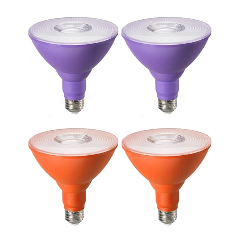 EDISHINE 4 Pack PAR38 Purple & Orange LED Flood Light Bulbs Outdoor, Dimmable, Purple Orange LED Light Bulb, 18W(120W Equivalent), Light Bulb for Halloween Chritmas Decorations, E26 Base, ETL Listed
