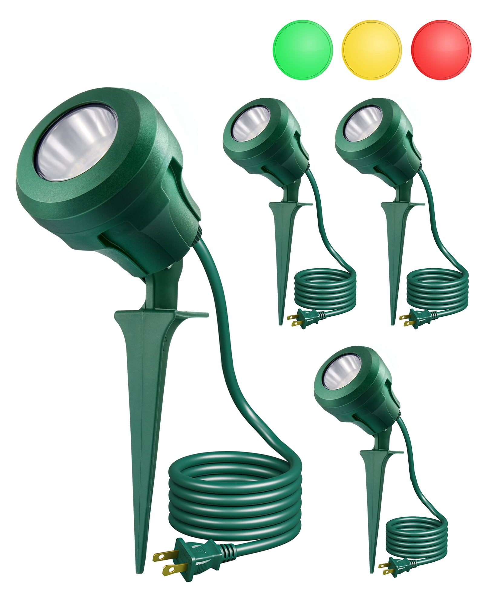 EDISHINE 4 Pack Garden Decor Spotlights Outdoor , LED landscape light with 3 Color Lenses Waterproof Electric plug in Light projector 400 Lumen, 5 FT Power Cord