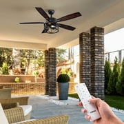 EDISHINE 52 inch Ceiling Fan with Light and Remote Control, 5 Wood Blades, Rustic Farmhouse Ceiling Fan with Light for Living Room, Bedroom, Wet Rated